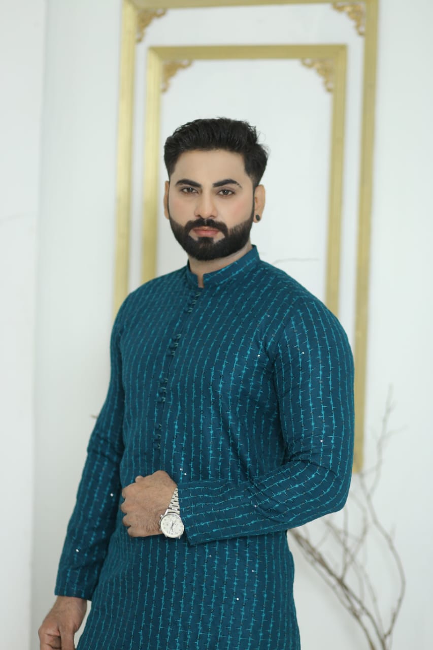 Sea Green Embroidered Kurta Pajama