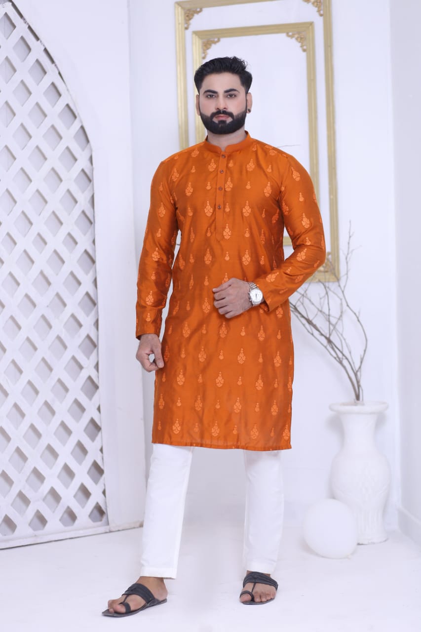 Embroidered Kurta Pajama in Rust Color