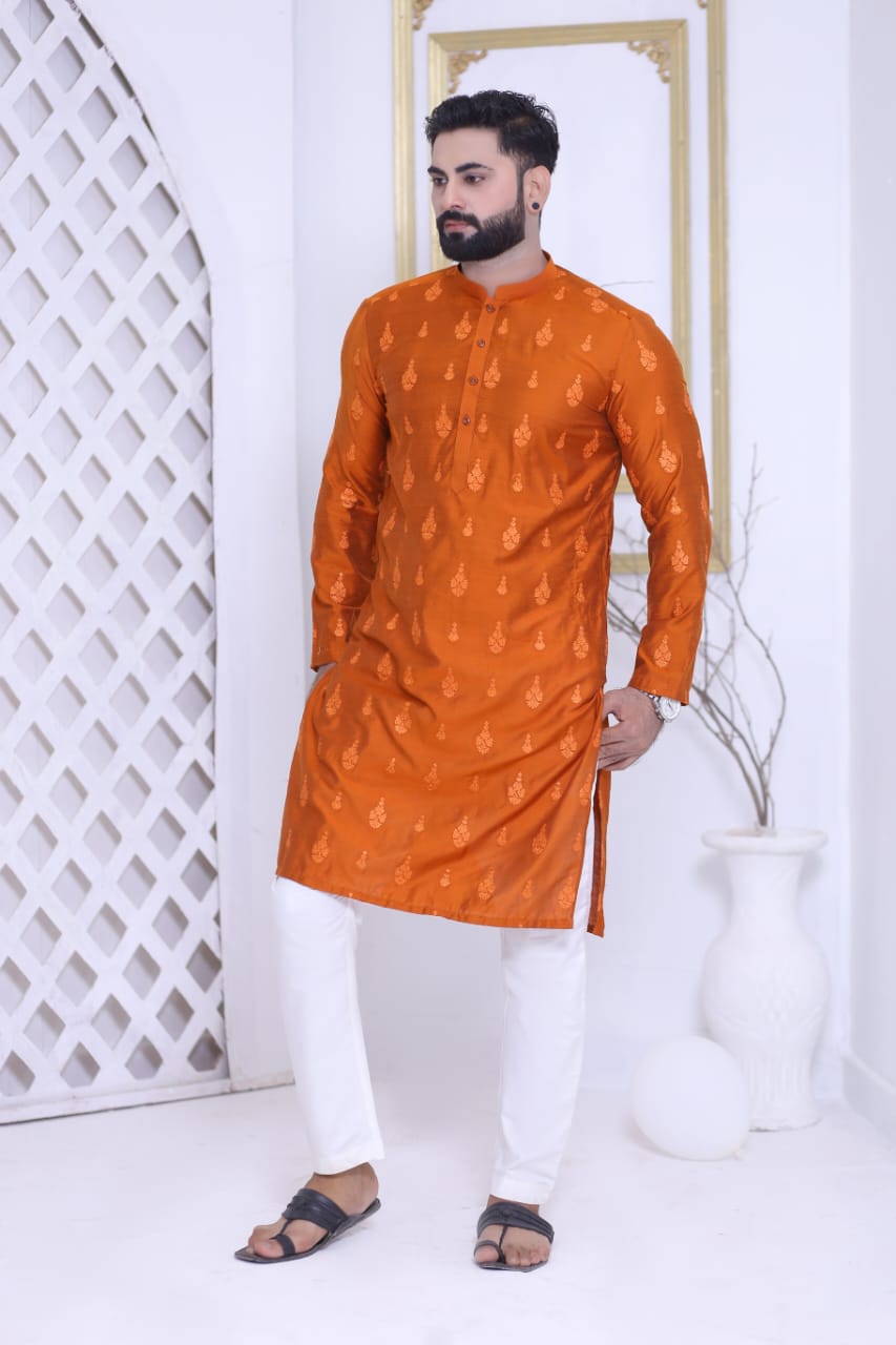 Embroidered Kurta Pajama in Rust Color
