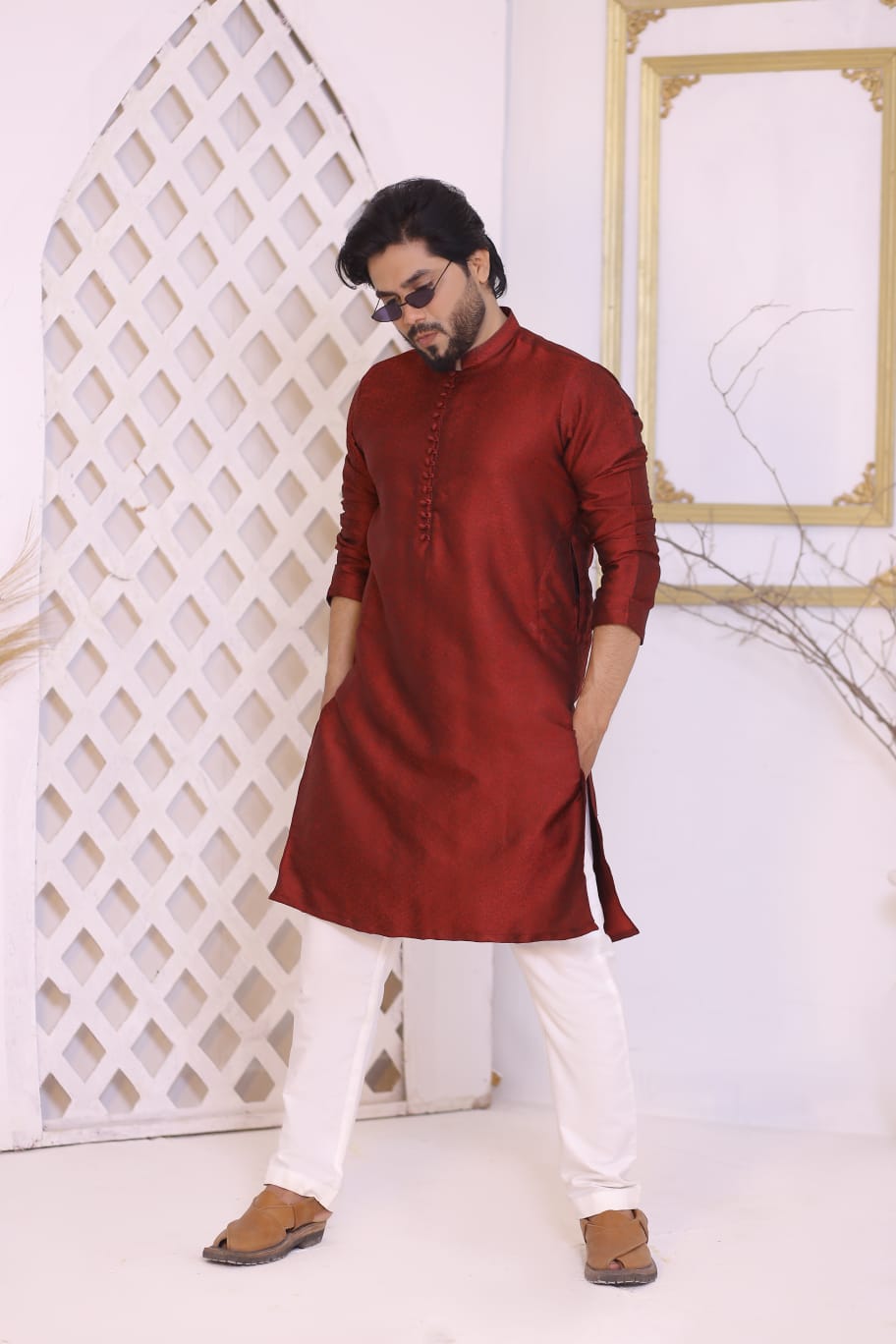 Plain Maroon Kurta Pajama