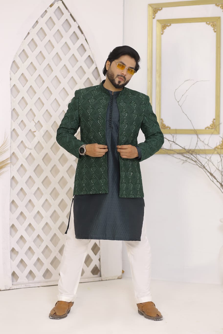 Green Embroidered Prince Coat