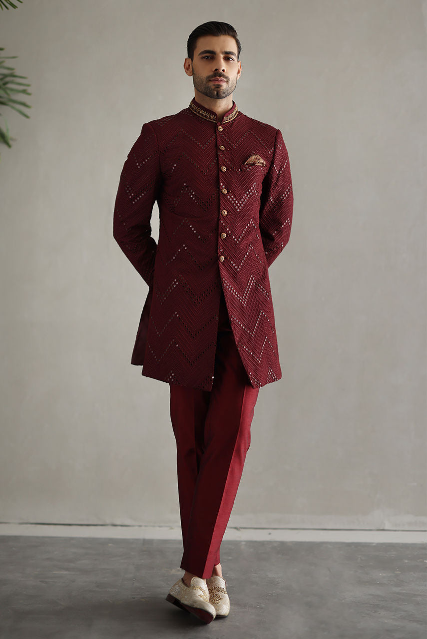Maroon Short Sherwani