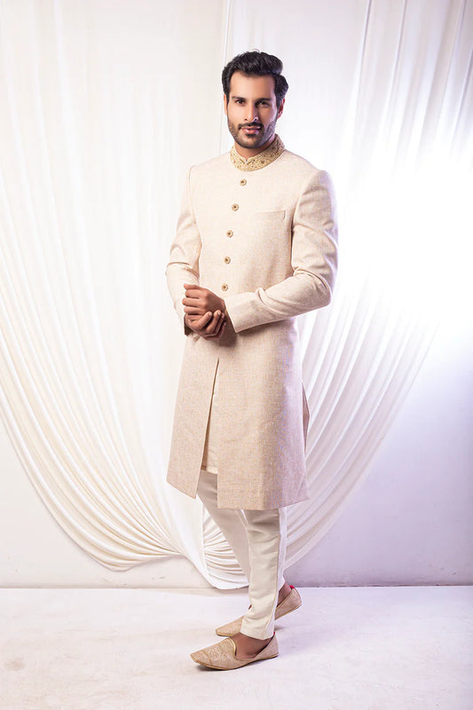 Fawn Hand Embroidered Sherwani