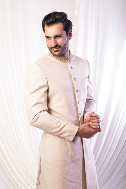 Fawn Hand Embroidered Sherwani