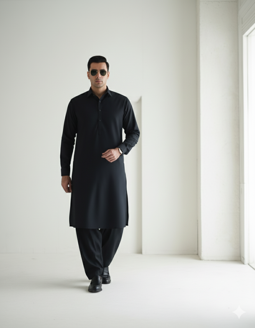 Black Shalwar Kameez for Men | Premium Stitched