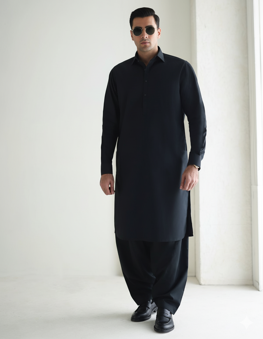 Black Shalwar Kameez for Men | Premium Stitched