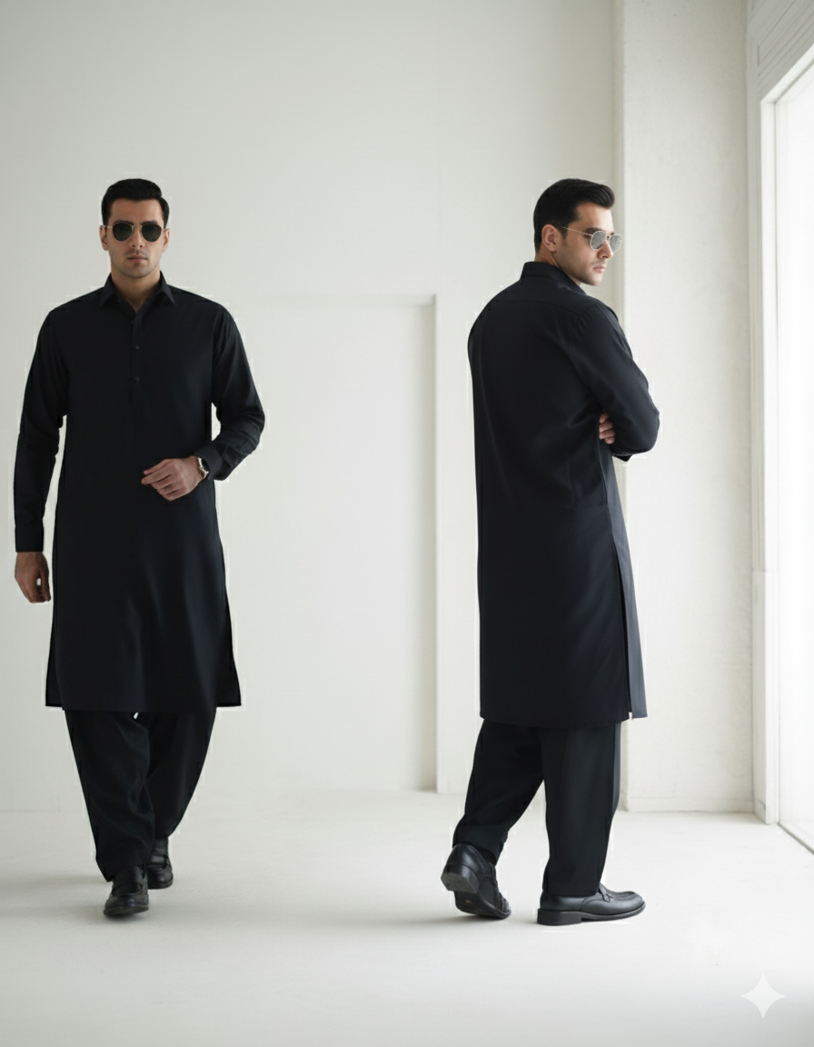 Black Shalwar Kameez for Men | Premium Stitched