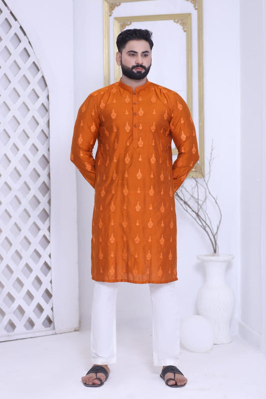 Embroidered Kurta Pajama in Rust Color