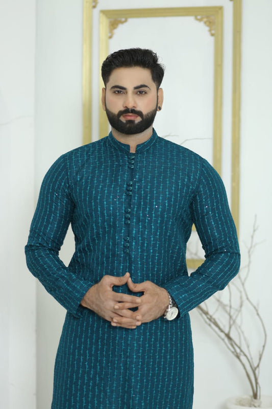 Sea Green Embroidered Kurta Pajama
