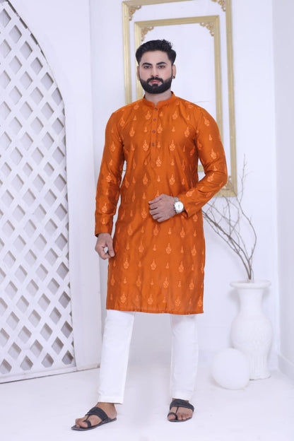 Embroidered Kurta Pajama in Rust Color