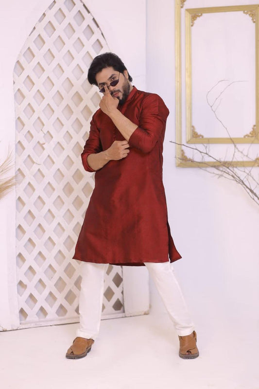Maroon Raw Silk Designer Kurta