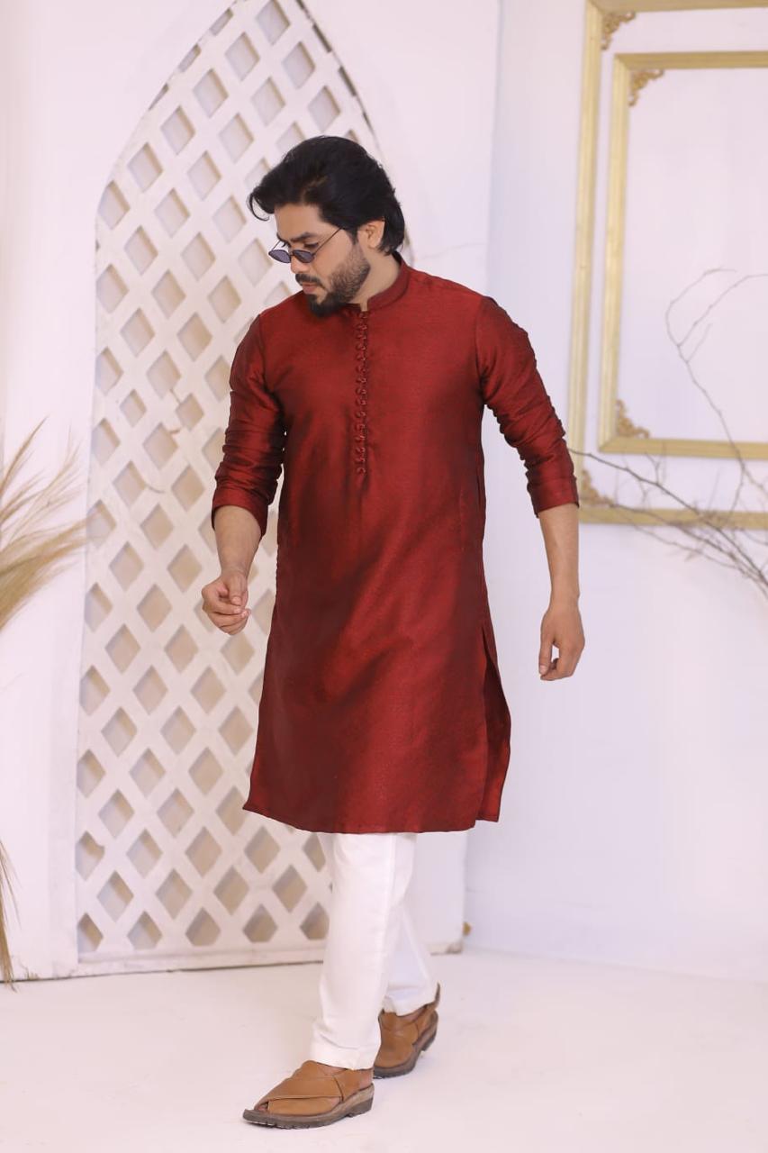 Maroon Raw Silk Designer Kurta