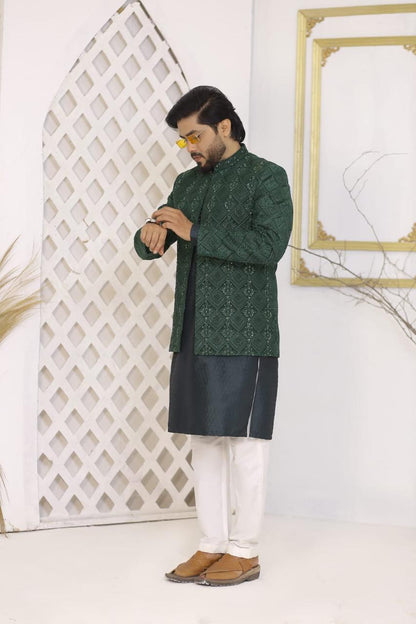 Emerald Green Heavy Sequins & Embroidered Prince Coat