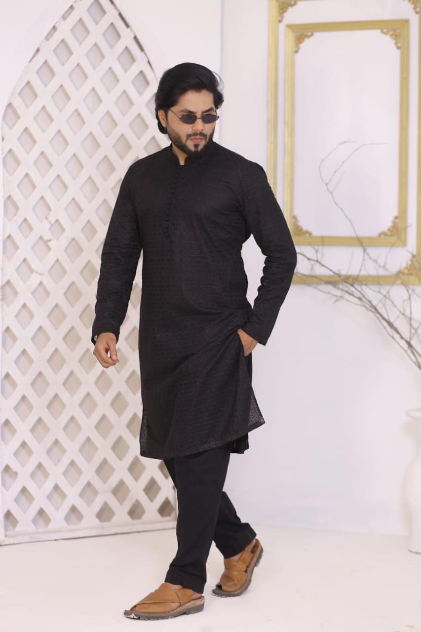 Jet Black Self-Embroidered Chikankari Kurta