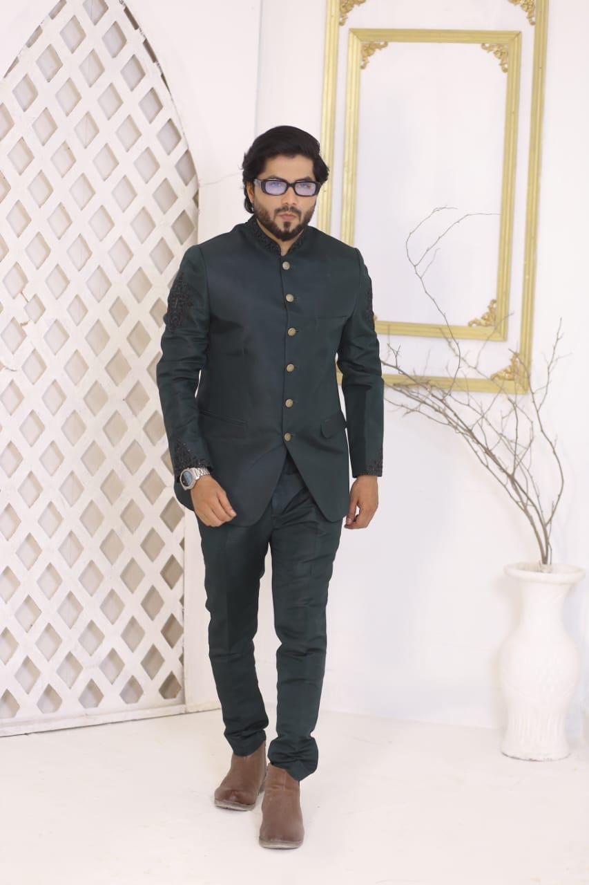 Regal Dark Green Embroidered Jodhpuri Prince Coat
