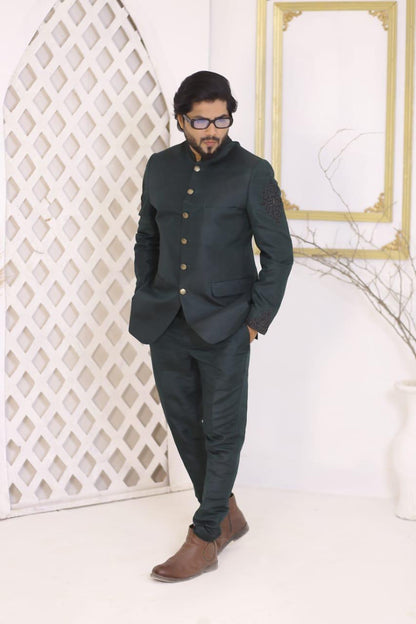 Regal Dark Green Embroidered Jodhpuri Prince Coat
