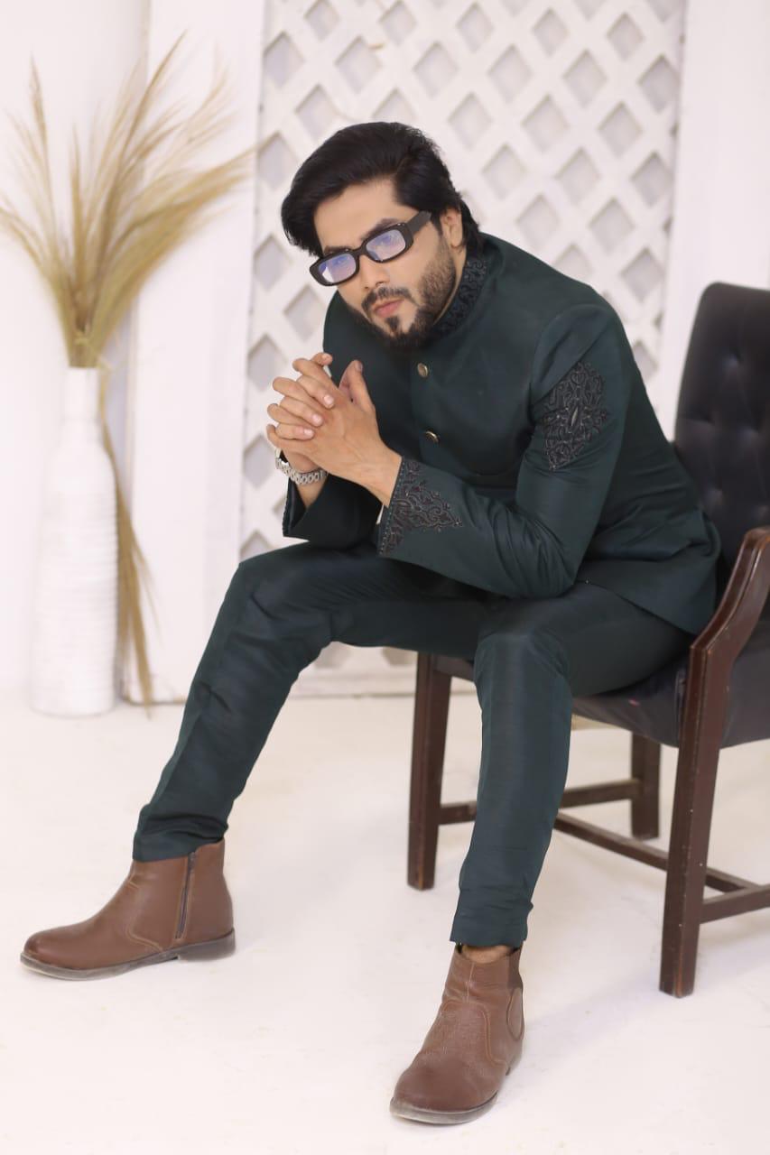 Regal Dark Green Embroidered Jodhpuri Prince Coat